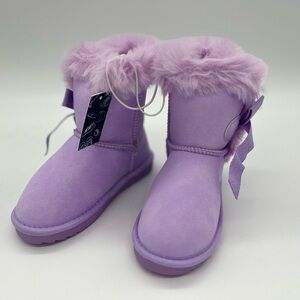 NWT K KomForme Kid's Boots Warm Fur Lined With Ribbon Purple Winter